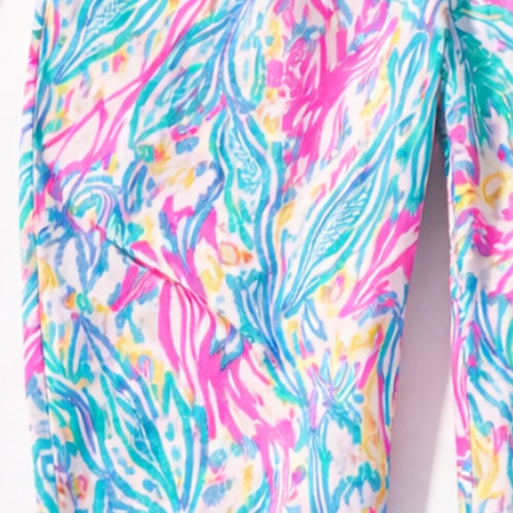 Lilly Pulitzer Taron Linen Pants Small Sea Turtle Soiree Lagoon Pull On Resort - Picture 7 of 10